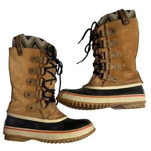 7.5 Sorel Joan of Arctic Knit II Waterproof Winter Snow Boots Elk Brown Gorpcore
